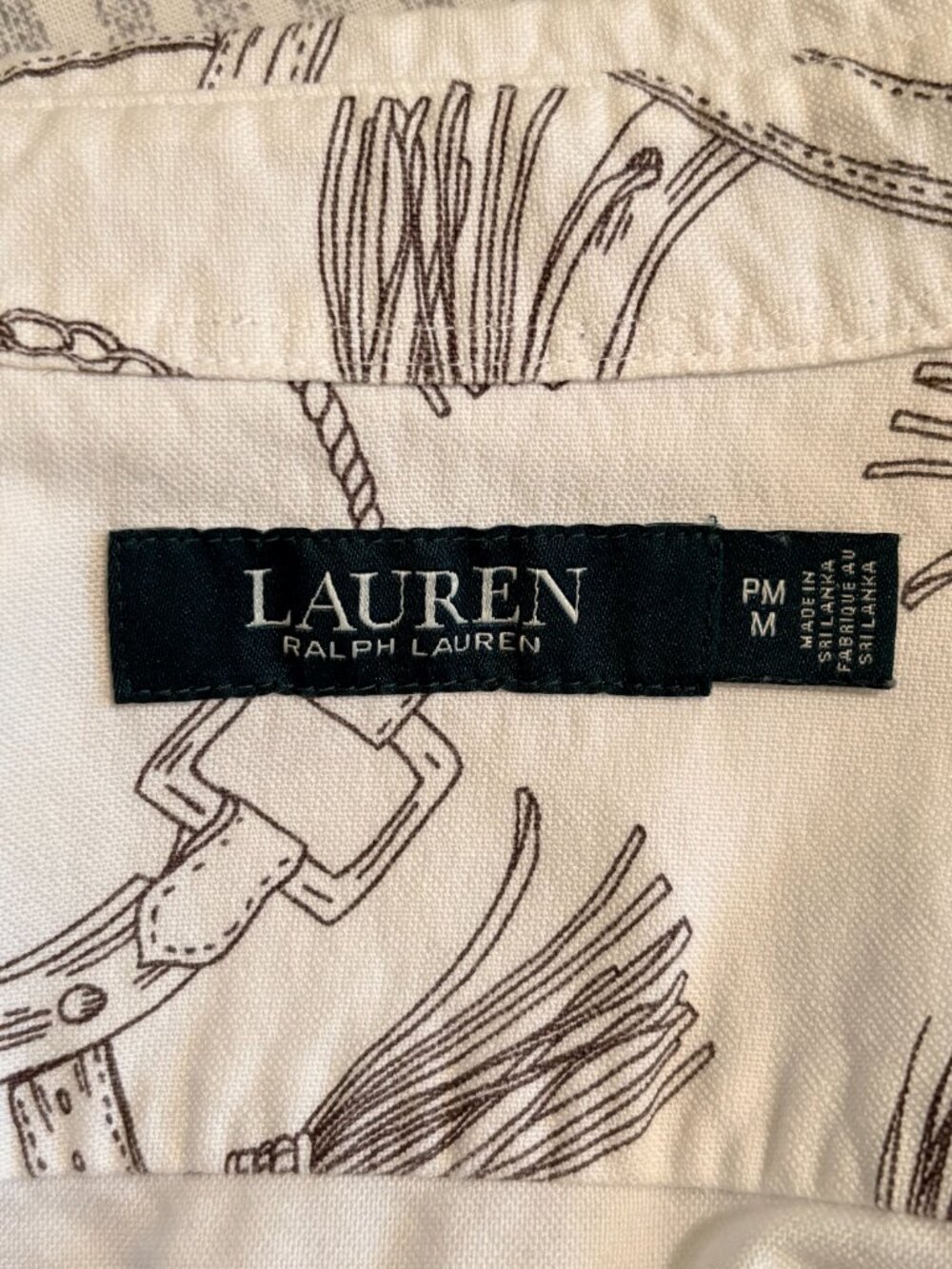 Lauren Ralph Lauren Equestrian Print Shirt White Gray MP - Picture 3 of 8